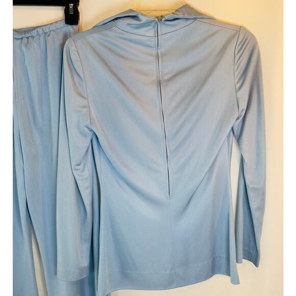 Vintage Manning Silver Light Blue Bell Bottom Pantsuit 70s Disco Set Y2K Revival - Picture 7 of 9